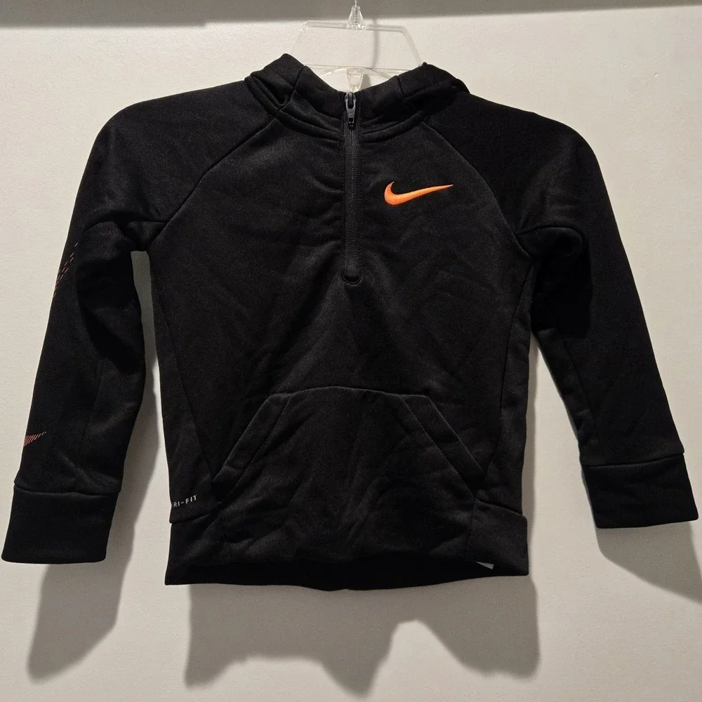 Nike 4T Jacket Black Orange 1/4 Zip Hooded‎ Jacket Dri-Fit Training
